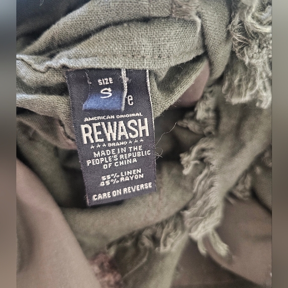 American Original Rewash Olive Green Overall Shorts With Pockets Small - Picture 10 of 11